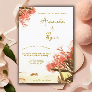 Orangen-Oleander-Blumen auf der Strandhochzeit Einladung