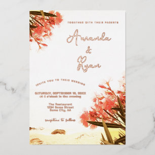 Orangen-Oleander-Blumen auf der Strandhochzeit  Folieneinladung