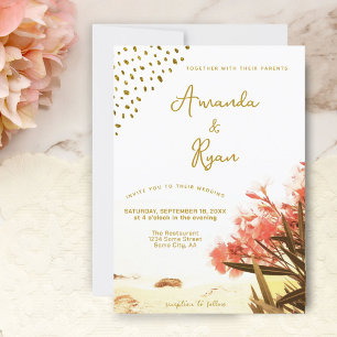 Orangen-Oleander-Blumen-Strand-Glitter-Hochzeit Einladung