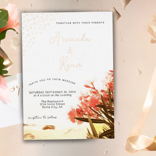 Orangen-Oleander-Blumen-Strandhochzeit Folieneinladung