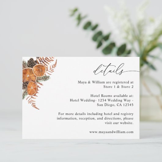 Orangen Rustikale Urlaubsdetails Begleitkarte (Stehend Vorderseite)