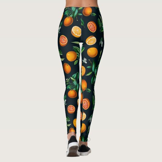 Orangen, schwarze Früchte Gemustert | LEGGINGS (Rückseite)