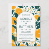 Orangen-Sommerfrüchte botanisches Blattwerk Hochze Einladung (Vorderseite)