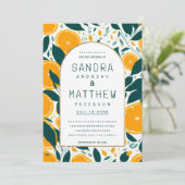 Orangen-Sommerfrüchte botanisches Blattwerk Hochze Einladung (Stehend Vorderseite)