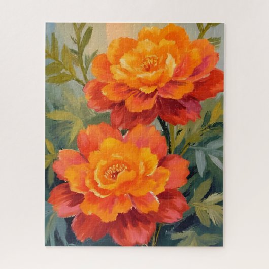 Orangen Studentenblumen Wasserfarben Botanik Puzzle (Vertikal)