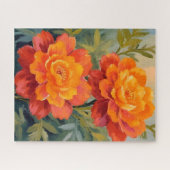 Orangen Studentenblumen Wasserfarben Botanik Puzzle (Horizontal)