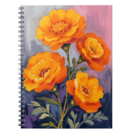 Orangen Tagetes Blumen Aquarell Blumenmalerei Notizblock