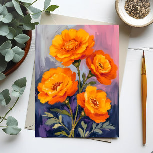 Orangen Tagetes Blumen Aquarell Blumenmalerei Postkarte