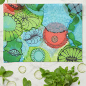 Orangen-/Türkis-abstraktes Küchen-Tuch Geschirrtuch (Gefaltet)