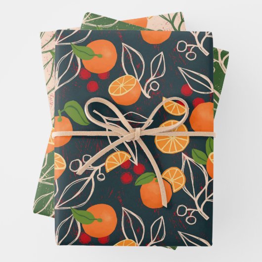 Orangen und Beeren Geschenkpapier Set (Beispiel)