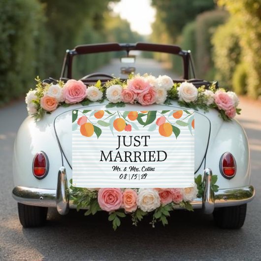 Orangen und Blätter Frisch Vermählt Auto Banner