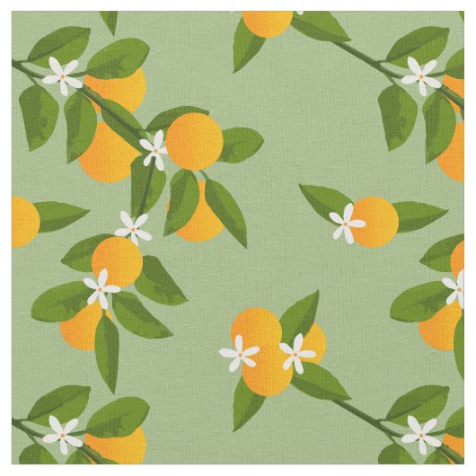 Orangen und Blätter Zitrusfrüchte Muster Stoff (Nahaufnahme)