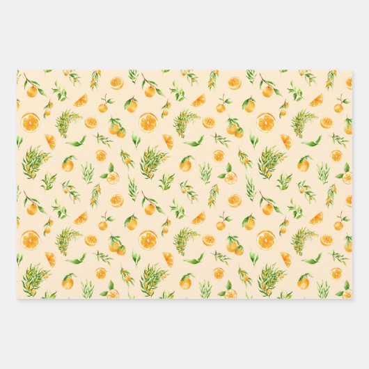 Orangen- und Blattmuster Geschenkpapier Set (Vorderseite 2)