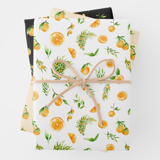 Orangen- und Blattmuster Geschenkpapier Set (Beispiel)