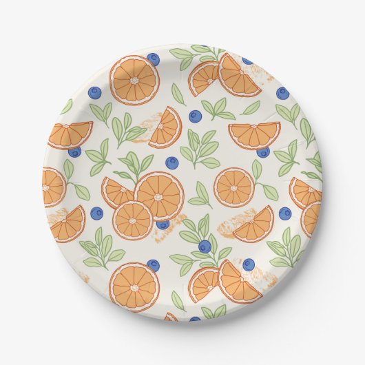 Orangen und Blaubeeren Fruchtmuster Pappteller (Vorderseite)
