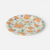 Orangen und Blaubeeren Fruchtmuster Pappteller (Schrägansicht)