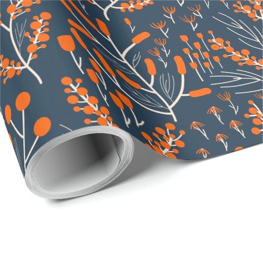 Orangen und Blauer Blume Geschenkpapier (Rolleneckpunkt)