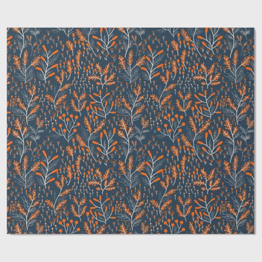 Orangen und Blauer Blume Geschenkpapier (Flach)