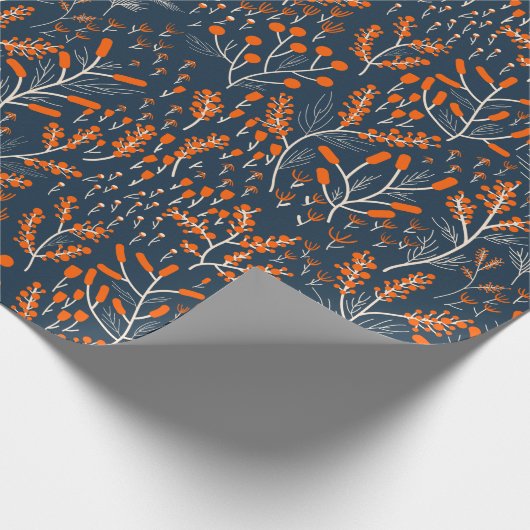 Orangen und Blauer Blume Geschenkpapier (Ecke)