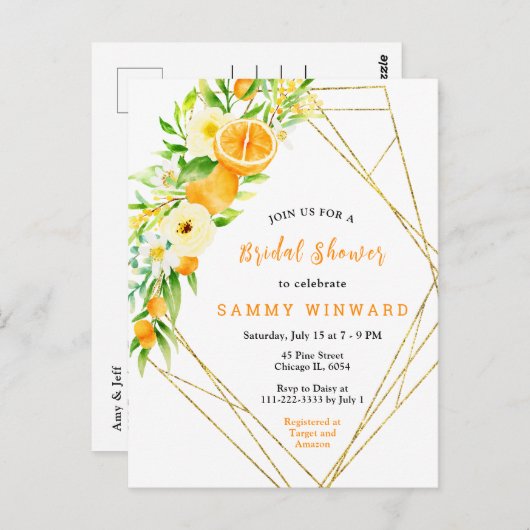 Orangen und Blume Brautparty Postkarte (Vorne/Hinten)