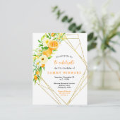 Orangen und Blume Geburtstagsparty Postkarte (Stehend Vorderseite)