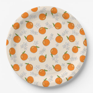 Orangen- und Blume-Muster Pappteller