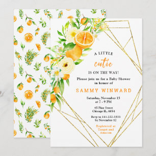 Orangen- und Blumen-Baby-Shower Einladung
