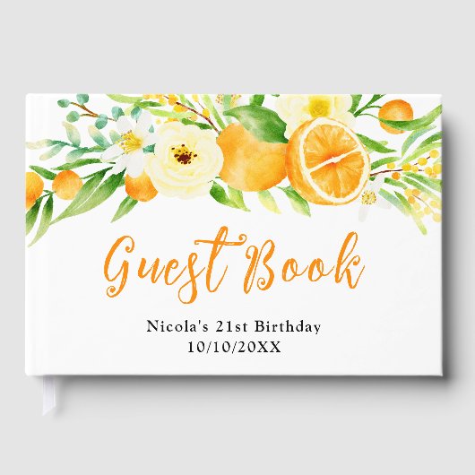 Orangen- und Blumen-Geburtstag Gästebuch (Vorderseite)