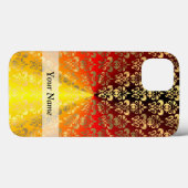 Orangen- und Golddamastmuster Case-Mate iPhone Hülle (Rückseite (Horizontal))