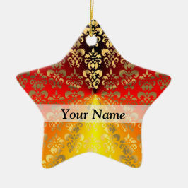 Orangen- und Golddamastmuster Keramik Ornament