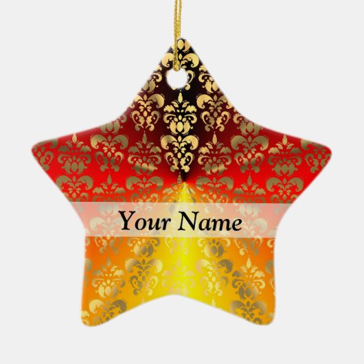 Orangen- und Golddamastmuster Keramik Ornament (Vorne)