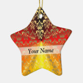 Orangen- und Golddamastmuster Keramik Ornament (Links)