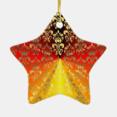 Orangen- und Golddamastmuster Keramik Ornament (Hinten)