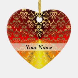 Orangen- und Golddamastmuster Keramikornament
