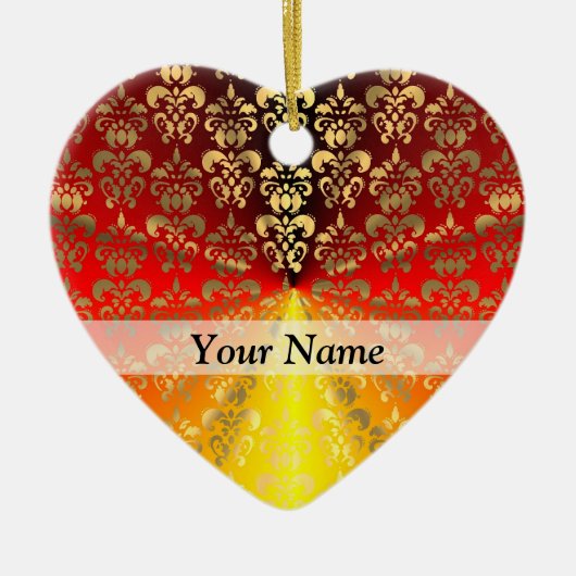 Orangen- und Golddamastmuster Keramikornament (Vorne)