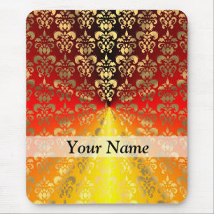 Orangen- und Golddamastmuster Mousepad