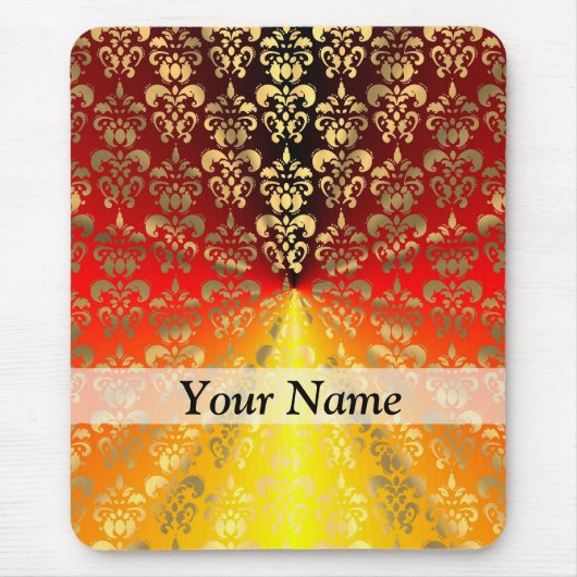 Orangen- und Golddamastmuster Mousepad (Vorne)