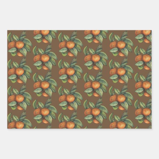 Orangen und Grünpflanzen - 3 Designs Geschenkpapier Set (Vorderseite 3)
