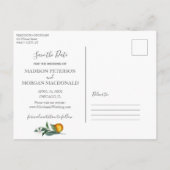 Orangen und Grünpflanzen Save the Date Postkarte (Rückseite)
