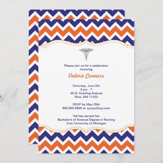Orangen-und Marine-laden Zickzack Einladung (Vorne/Hinten)