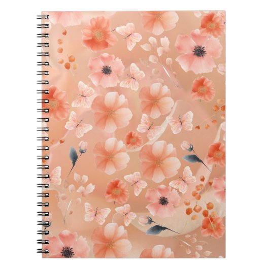 Orangen und Pfirsichfarben, Blume und Schmetterlin Notizblock (Vorderseite)