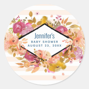 Orangen- und rosa Blumenstrauß-Baby-Party Runder Aufkleber