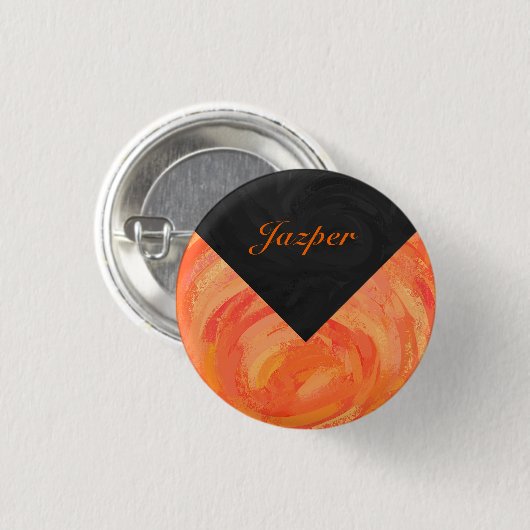 Orangen- und Schwarze Monogramm-Feuersee Button (Vorne & Hinten)