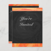 Orangen- und Schwarze Monogramm-Feuersee Einladung (Vorne/Hinten)