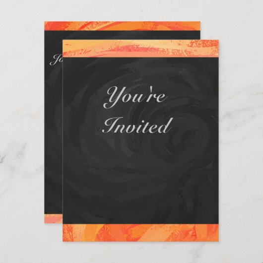 Orangen- und Schwarze Monogramm-Feuersee Einladung (Vorne/Hinten)