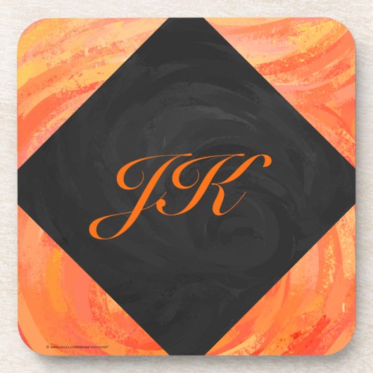 Orangen- und Schwarze Monogramm-Feuersee Getränkeuntersetzer (Vorderseite)