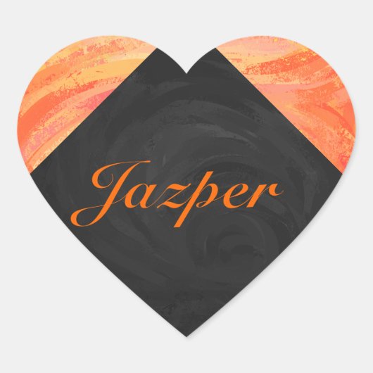 Orangen- und Schwarze Monogramm-Feuersee Herz-Aufkleber (Vorderseite)
