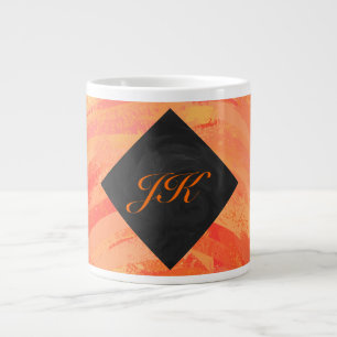 Orangen- und Schwarze Monogramm-Feuersee Jumbo-Tasse