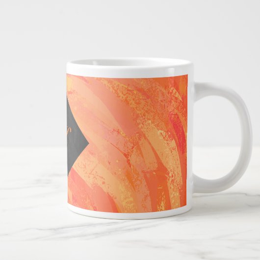 Orangen- und Schwarze Monogramm-Feuersee Jumbo-Tasse (Rechts)