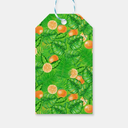 Orangen und tropische Blätter Geschenkanhänger (Rückseite)